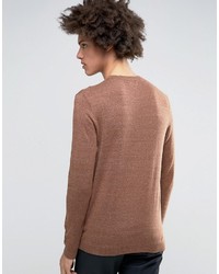 Asos Crew Neck Sweater In Brown Cotton