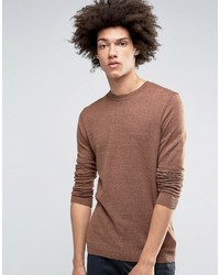 Asos Crew Neck Sweater In Brown Cotton