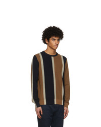 Salvatore Ferragamo Navy And Brown Silk Striped Sweater