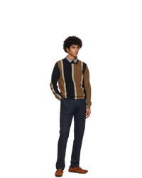 Salvatore Ferragamo Navy And Brown Silk Striped Sweater