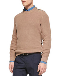 Brunello Cucinelli Ribbed Knit Sweater With Crested Buttons Camel