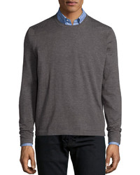 Neiman Marcus Superfine Cashmere Crewneck Sweater Tan