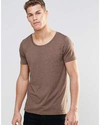 Asos Brand T Shirt With Scoop Neck In Brown Marl