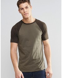 Asos Brand T Shirt With Contrast Raglan Sleeves In Tonal Khaki