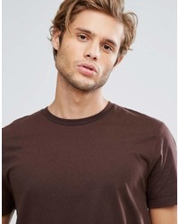 Asos Longline T Shirt With Crew Neck In Brown