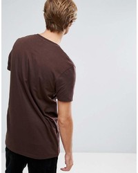 Asos Longline T Shirt With Crew Neck In Brown