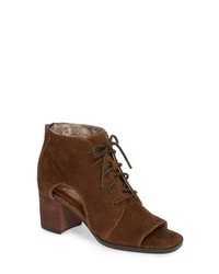 Brown Cutout Corduroy Ankle Boots