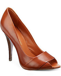 Brown Cutout Leather Pumps