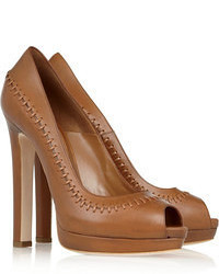 Alexander McQueen Stitched Leather Peep Toe Pumps