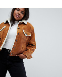 Asos Curve Asos Design Curve Cord Jacket With Borg Collar In Rust Brown