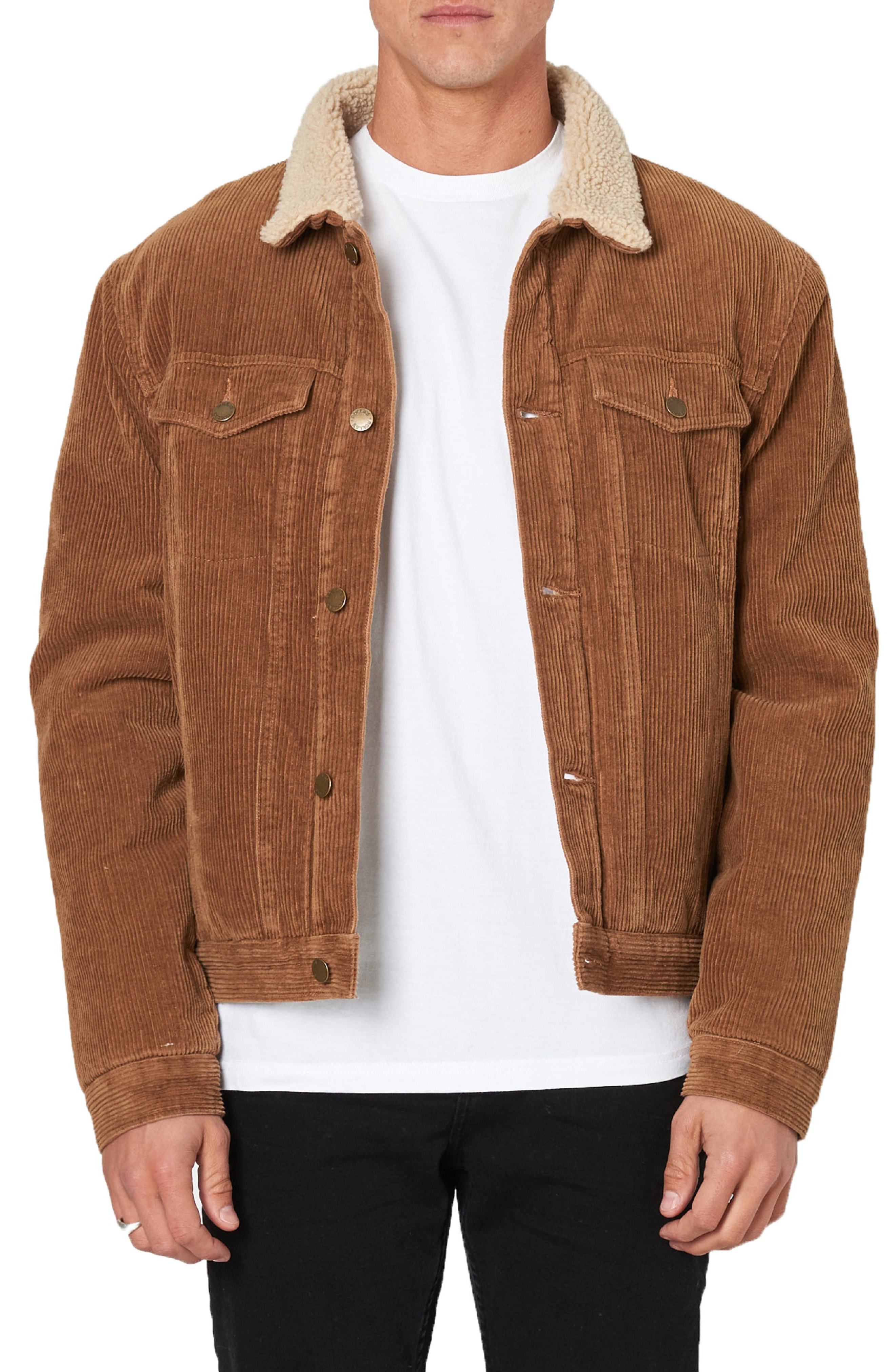 corduroy trucker jacket with faux shearling collar