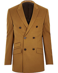 River Island Brown Double Breasted Slim Suit Jacket