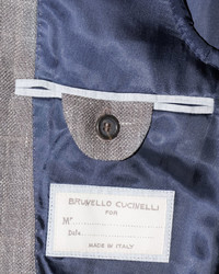 Brunello Cucinelli Madras Double Breasted Linen Blend Jacket Walnut