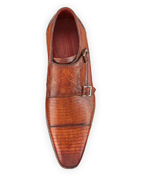 Magnanni For Neiman Marcus Lizard Double Monk Shoes Saddle