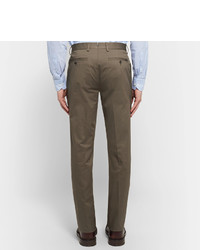 Caruso Brown Slim Fit Stretch Cotton Suit Trousers