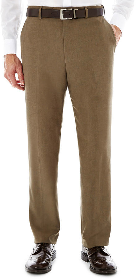 Bloomingdale's Classic Fit Solid Tan Flat Front Cotton Dress Pants