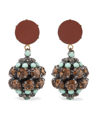 Marni Gold And Silver Tone Crystal And Leather Clip Earrings