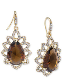 Carolee Gold Tone Brown Crystal Teardrop Earrings