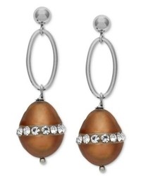 Macy's Sterling Silver Earrings Brown Cultured Freshwater Pearl And Crystal Earrings