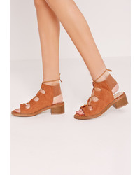 Brown Elastic Heeled Sandals