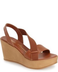 Brown Elastic Wedge Sandals
