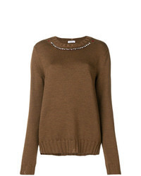 Brown Embellished Crew-neck Sweater