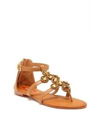Brown Embellished Flat Sandals
