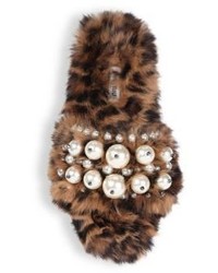 Miu Miu Embellished Leopard Print Rabbit Fur Slides
