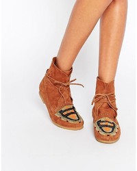 Brown Embellished Leather Ankle Boots