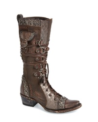 Brown Embellished Leather Cowboy Boots