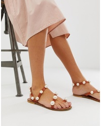 ASOS DESIGN Fare Leather Pearl Flat Sandals