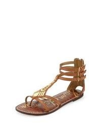 Brown Embellished Leather Gladiator Sandals