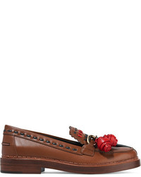 Tod's Embellished Leather Loafers Brown