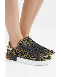 Dolce & Gabbana Logo Embellished Flocked Textured Lam And Leather Sneakers