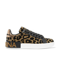 Dolce & Gabbana Logo Embellished Flocked Textured Lam And Leather Sneakers