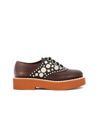Brown Embellished Leather Oxford Shoes