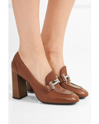 Tod's Embellished Textured Leather Pumps Tan