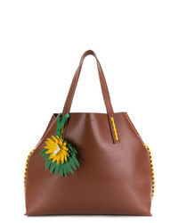 Brown Embellished Leather Tote Bag