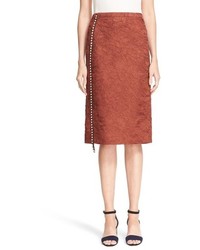 Brown Embellished Pencil Skirt
