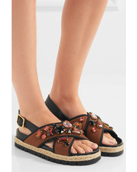 Marni Embellished Neoprene Sandals Tan