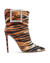 Alexandre Vauthier Yasmine Embellished Tiger Print Satin Ankle Boots