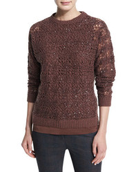 Brown Embellished Sequin Sweater