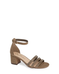 Brown Embellished Suede Heeled Sandals