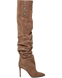 Balmain Janet Button Embellished Suede Thigh Boots
