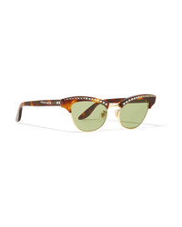 Gucci Pixie Crystal Embellished Gold Tone And Acetate Cat Eye Sunglasses