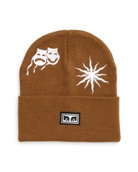 Brown Embroidered Beanie