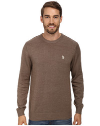 Brown Embroidered Crew-neck Sweater