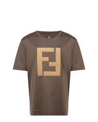 Brown Embroidered Crew-neck T-shirt