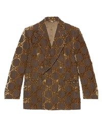 Brown Embroidered Double Breasted Blazer