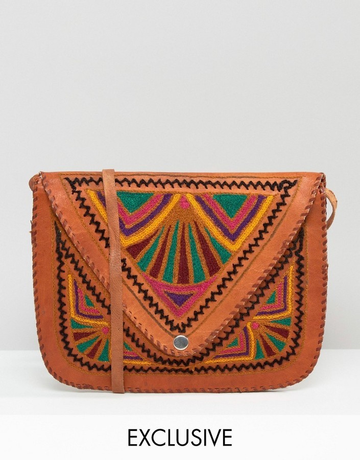 embroidered leather bag